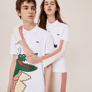 Lacoste Lacoste x Jean-Michel Tixier Print Classic Fit Polo Shirt - Polo Pánské Bílé / Tmavě Blankyt